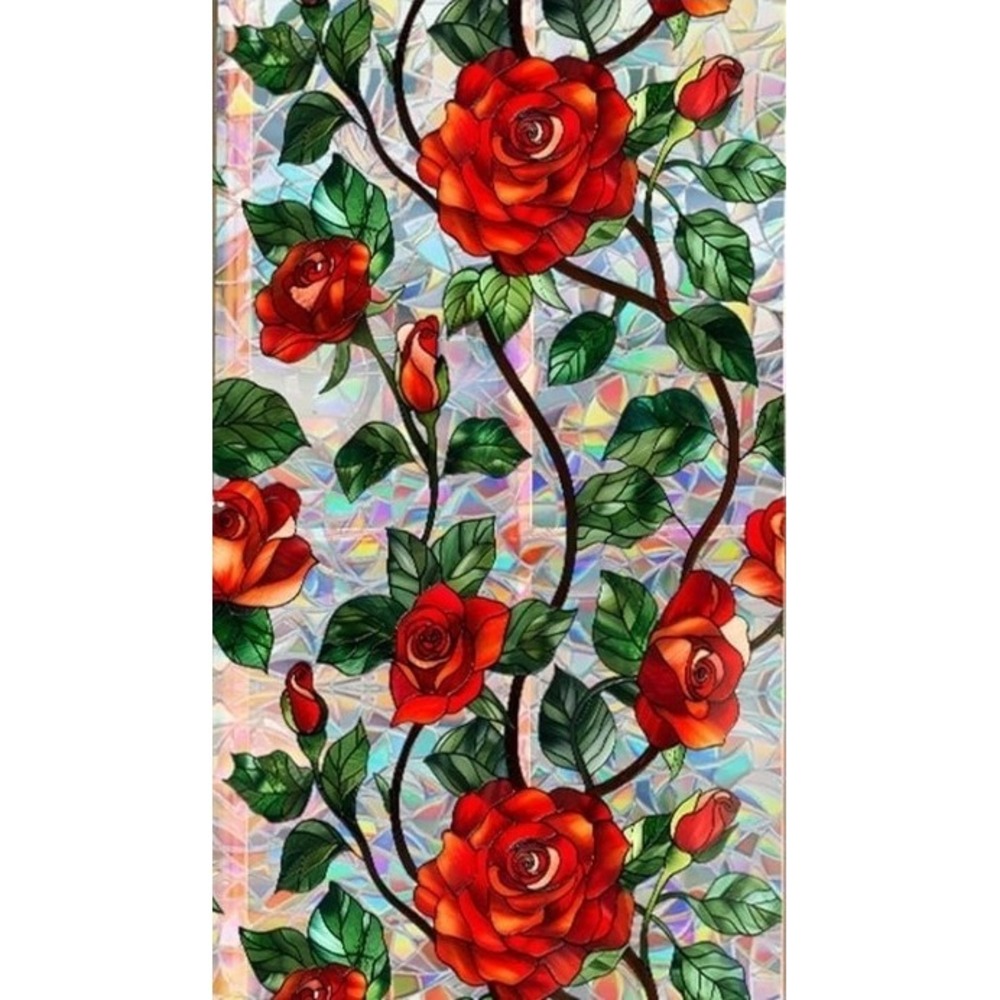 Red Rose Stained Glass Window Film 3D Rainbow Cling Privacy UV Block 17"x 78.74"
